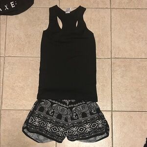 Black Sleeveless Top and Elephant Print Shorts Sleep Set